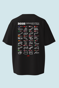 F1 2025 Season Calendar Oversized Tee | Grand Prix Track Map T-Shirt