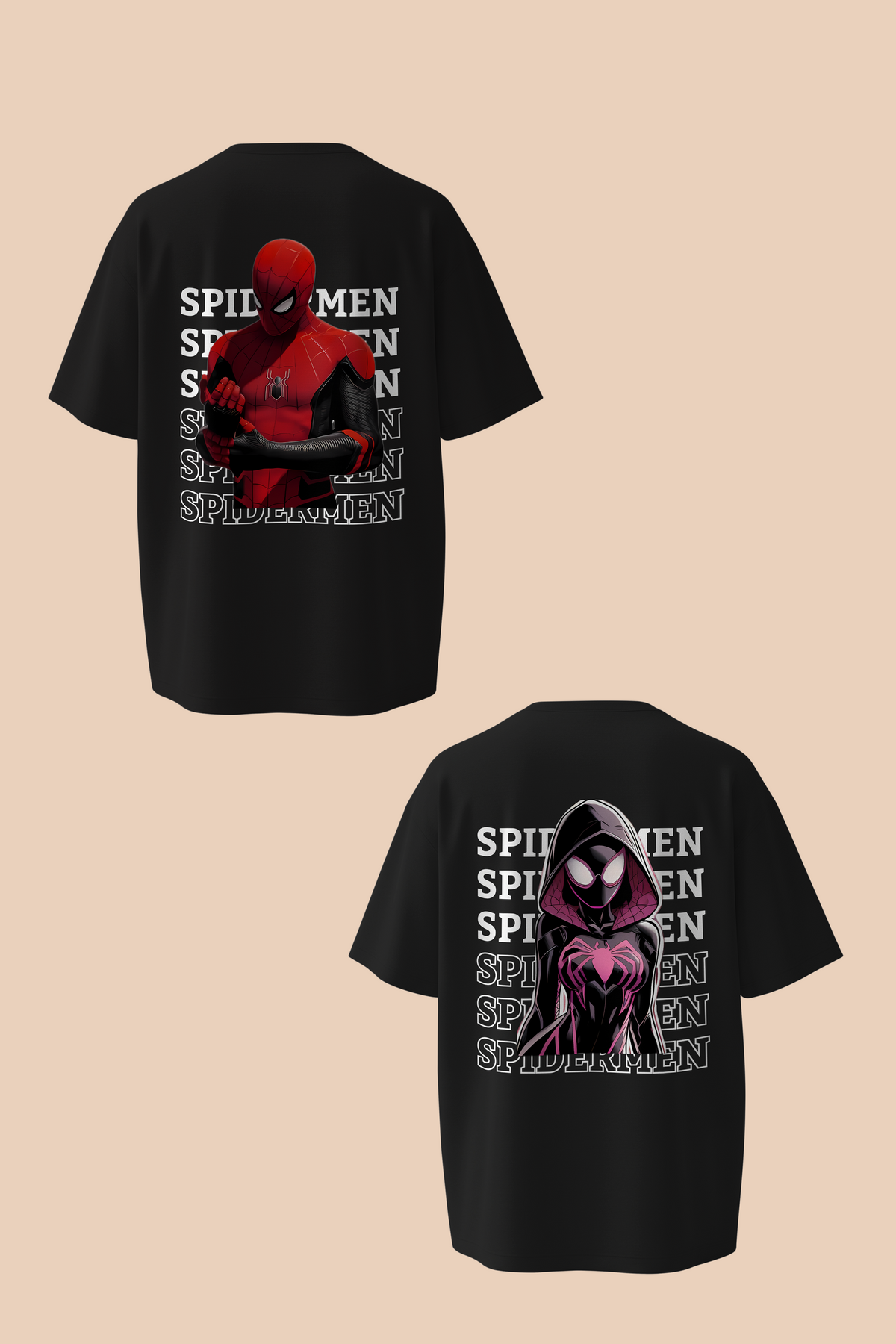 Spider-Man & Spider-Gwen Couple Oversized T-Shirts | Matching Couple T-Shirt Combo